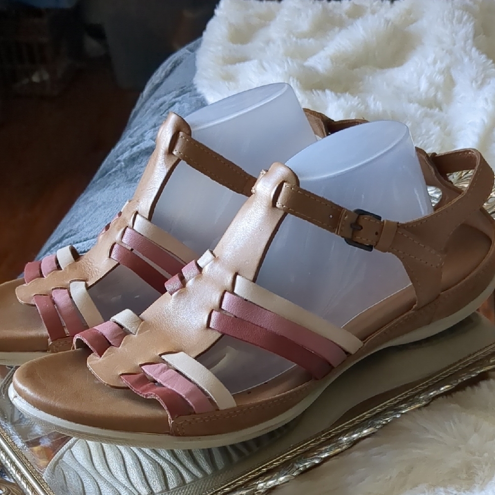 Ecco Brown and Pink Sandals with Gladiator Design